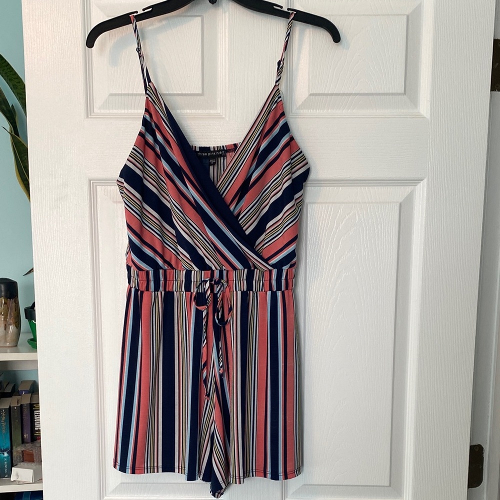 Three Hearts Multicolor Striped Romper